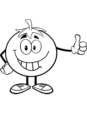 Smiling Tomato Cartoon Giving A Thumb Up Coloring Page